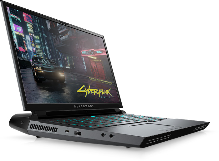 Alienware Area-51m in Dark Side of the Moon with Cyberpunk v1 Left Side