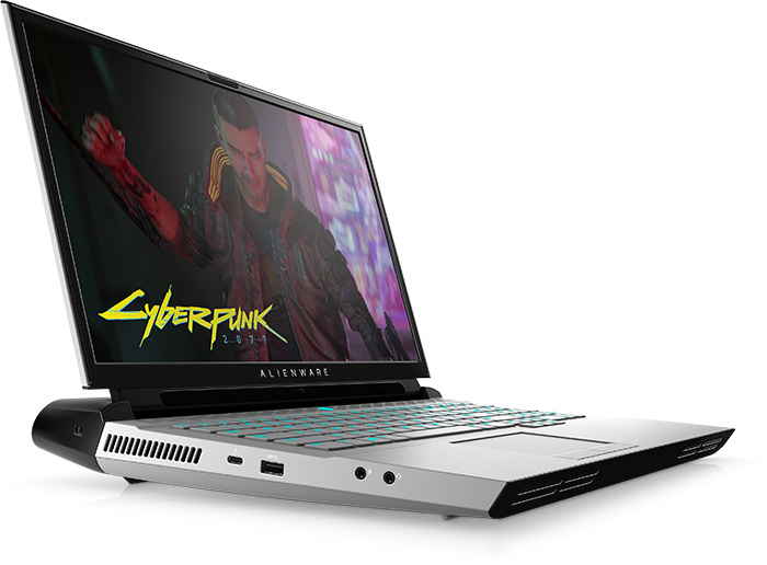 Alienware Area-51m in Lunar Light with Cyberpunk v2 Left Side