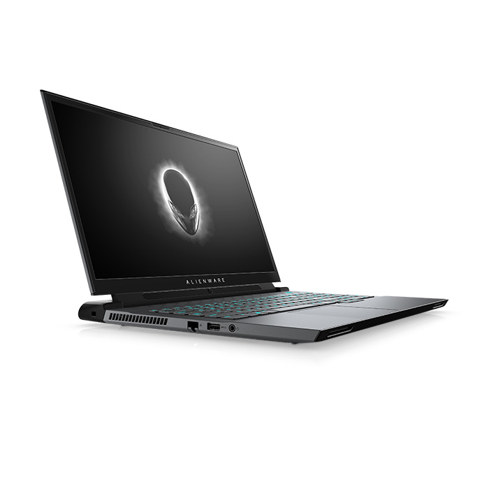 Alienware m17 R3 in Lunar Light and Alienware Background Right Side View
